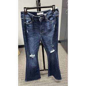 NEW KANCAN women’s distressed flare jeans in dark wash